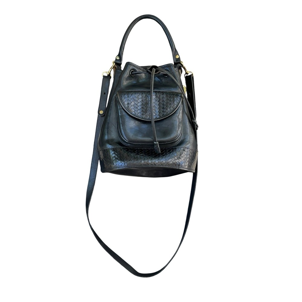 BRAHMIN Bucket Leather Croc Embossed Bag In Black Shoulder Crossbody USA‎ Made